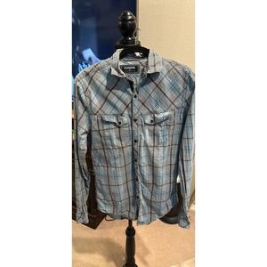 Men’s Express Plaid Black Pearl Snap Western Shirt  Size Small